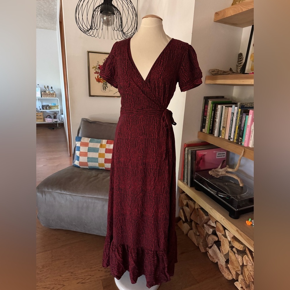 Reclaimed Vintage Burgundy & Black Maxi Wrap Dress